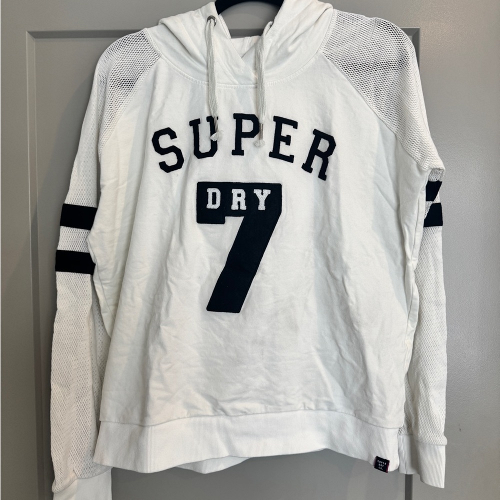 Superdry White Hoodie with Black and Mesh Accents